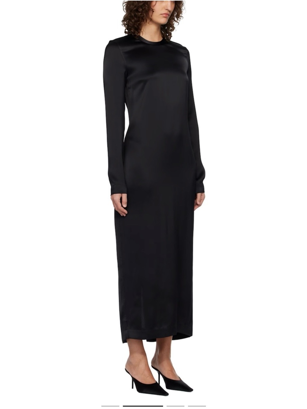 Toteme Satin Long-Sleeve Midi Dress in black size 32